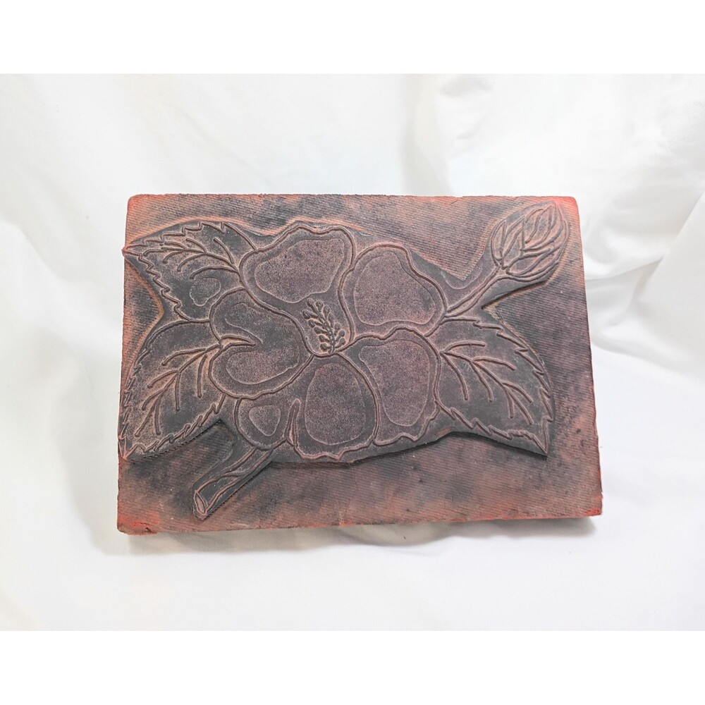 Large Vintage Rubber Stamp with Flower and Leaves 8"x6"